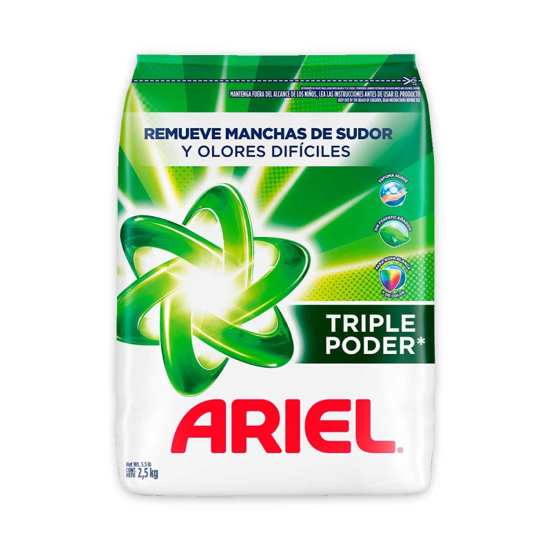 Detergente En Polvo Ariel Triple Poder 2500 Gr