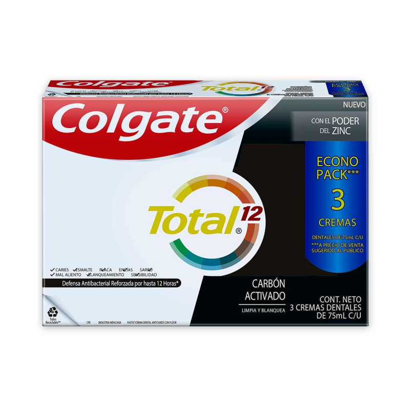 Crema Dental Colgate Carbon Activado 3 Und 75 Ml