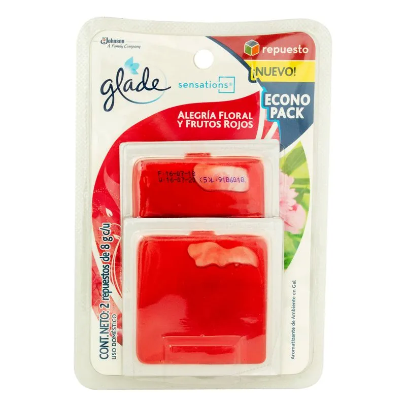 Ambientador Glade En Gel Alegria Floral Frutos Rojos 2 Und 8 Gr