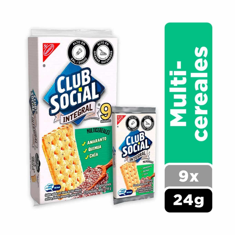 Galletas Club Social Integral Multicereal 9 Und 216 Gr