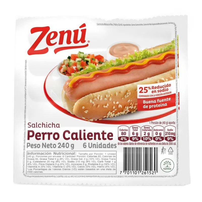 Salchicha Zenu Perro Caliente 240 Gr
