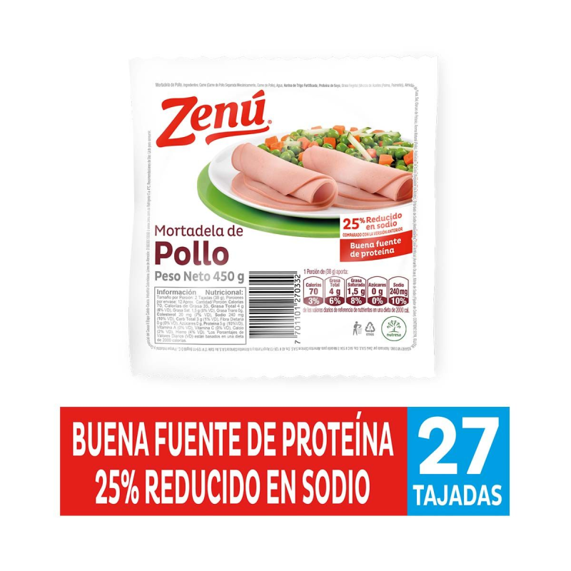 Mortadela Zenu Pollo 450 Gr
