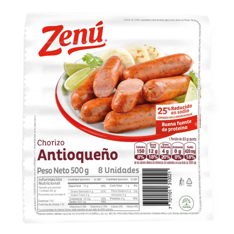 Chorizo Zenu Antioqueno 8und 500 Gr