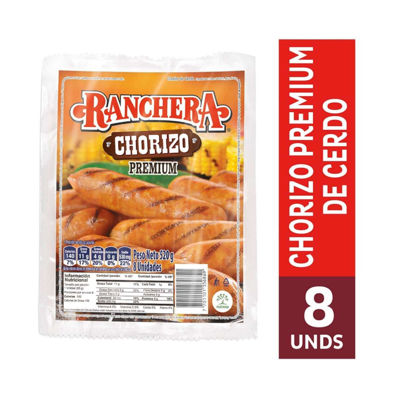 Chorizo Ranchera Premium 8 Und 520 Gr
