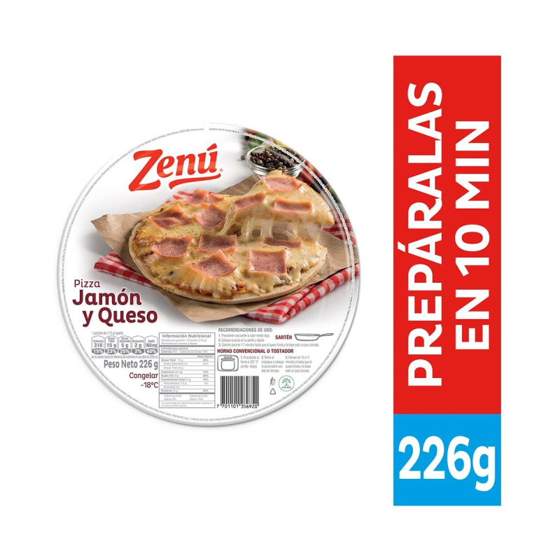 Pizza Zenu Jamon Y Queso 226 Gr