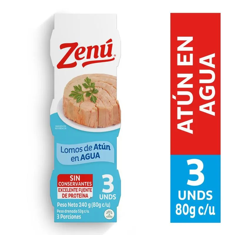 Atun Zenu Lomo En Agua 3 Und 80 Gr