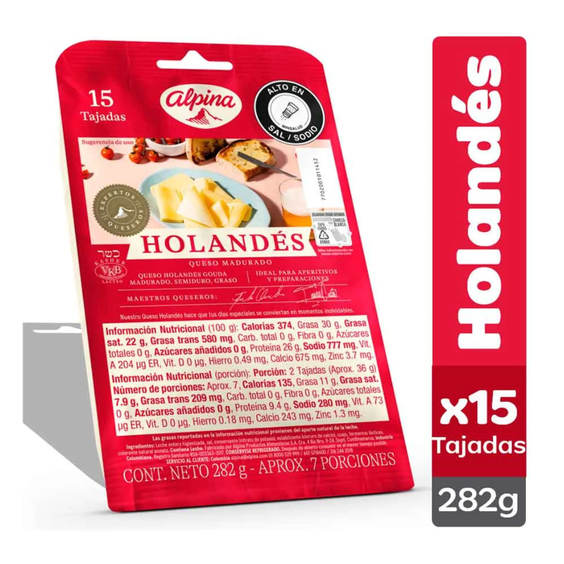 Queso Alpina Holandes Tajado 282 Gr