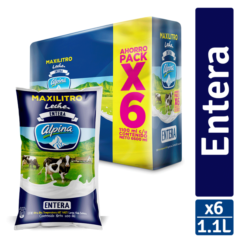 Leche Alpina Entera Bolsa 1100 Ml X 6 Und