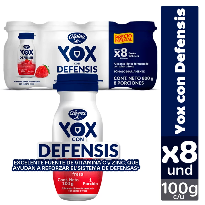 Alimento Lacteo Yox Fresa 8 Und 100 Gr