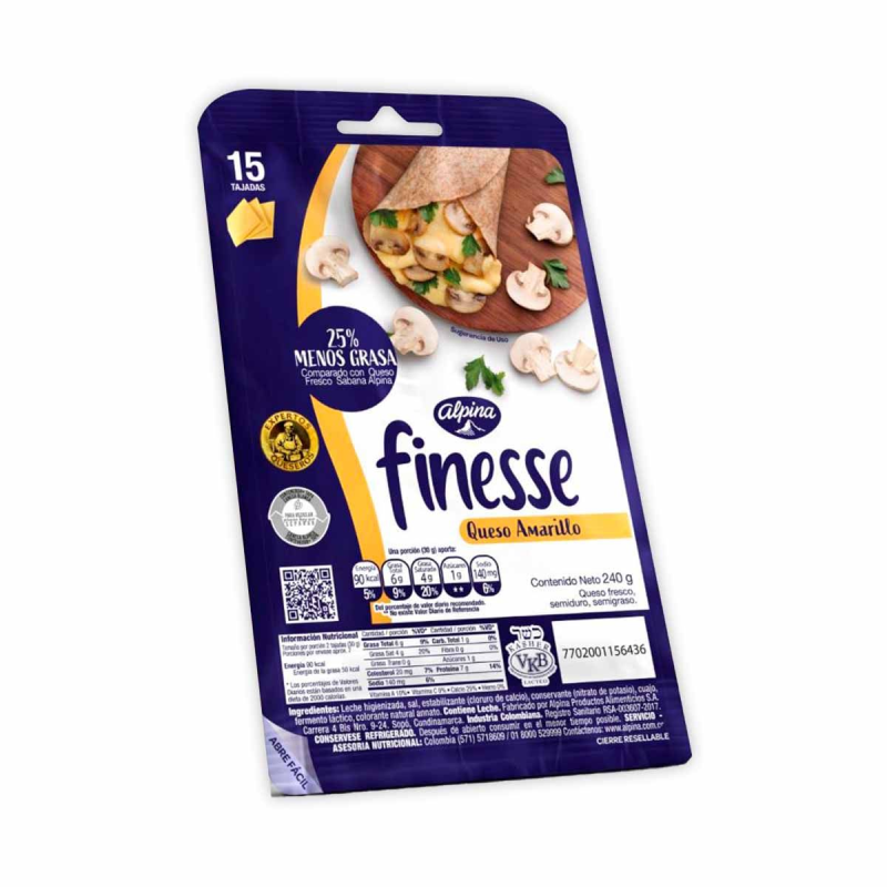 Queso Alpina Finesse Amarillo Tajado 240 Gr