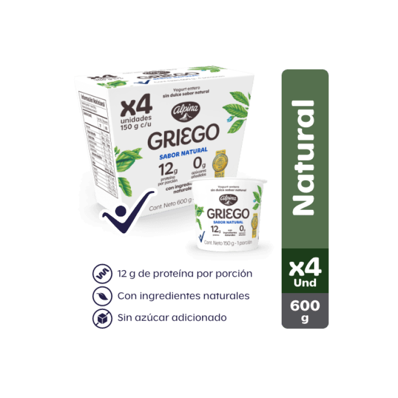 Yogurt Griego Alpinaxundx150g Natural X 4 Und