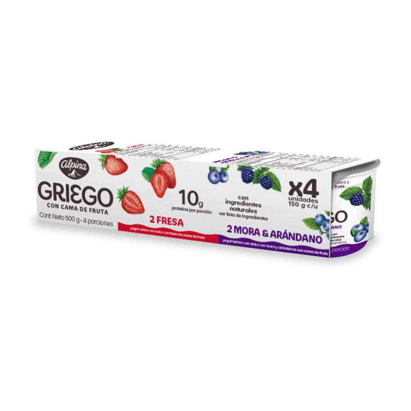 Yogurt Griego Multisabores Frutas 4 Und 150 Ml