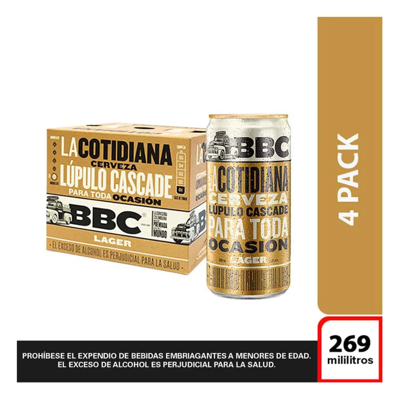 Cerveza Bbc Cotidiana Lata 269cc X 4 Und