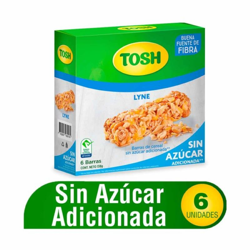 Barra Cereal Tosh Lyne Sin Azucar 6 Und 138 Gr
