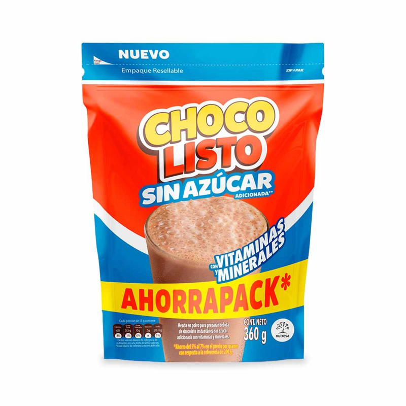 Bebida Instantanea Chocolisto Sin Azucar 360 Gr