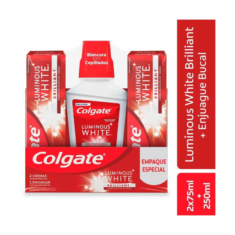 Crema Dental Colgate Luminous White 2 Und+enjuague Bucal