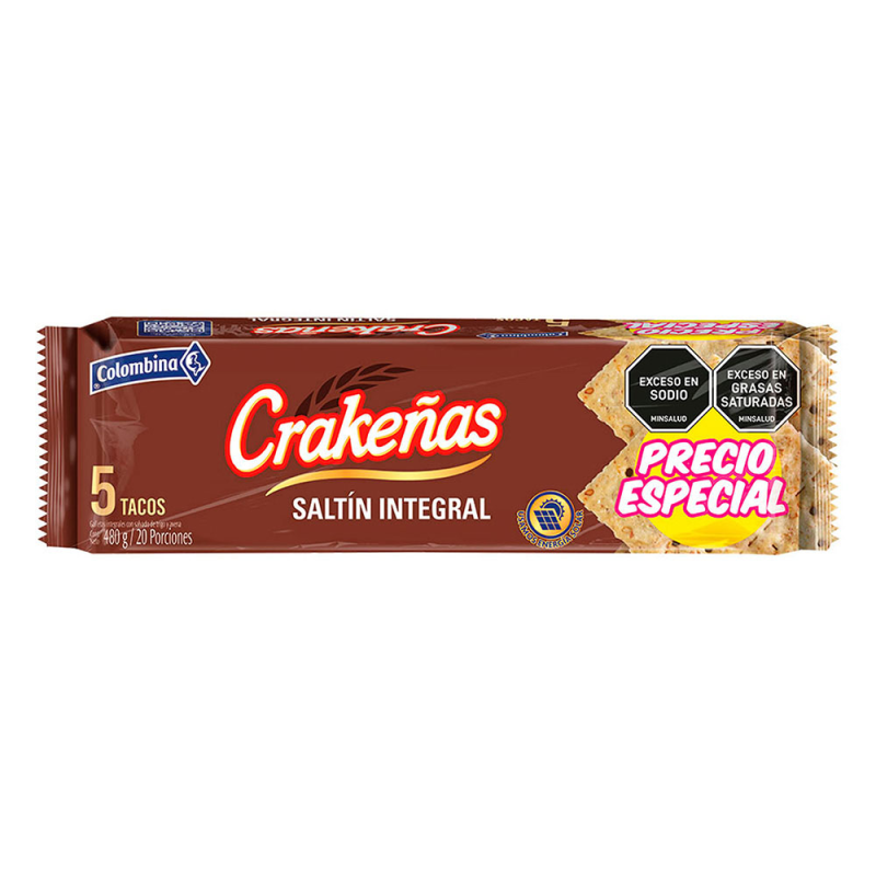 Galletas Colombina Crakenas Integral Con Avena 5 Tacos 480 Gr