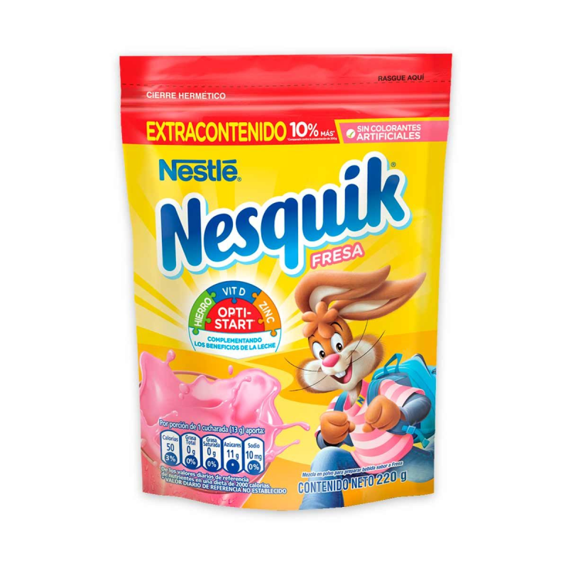 Bebida Instantanea Nesquik Fresa Extracontenido 200 Gr