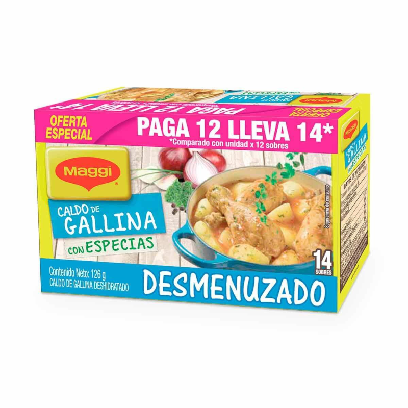 Caldo De Gallina Maggi Desmenuzado Con Especies 14 Sobres 126 Gr