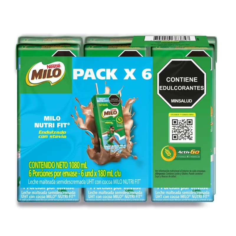Bebida Lacteo Milo X 6unidad X 180ml Act - Go Menos Azucar