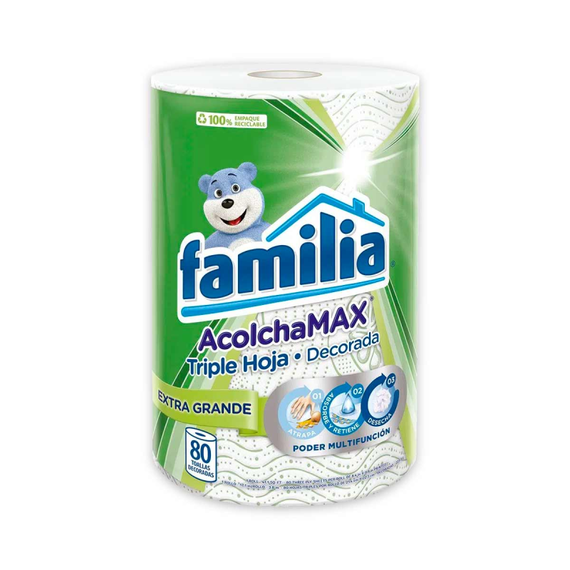 Toallas De Cocina Familia Acolchamax Extragrande Rollo 80 Hojas