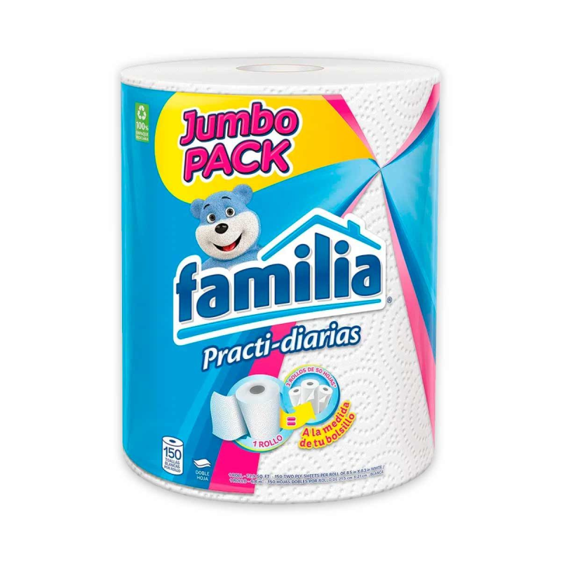 Toalla Cocina Familia Practidiaria Jumbo 150 Hojas 150