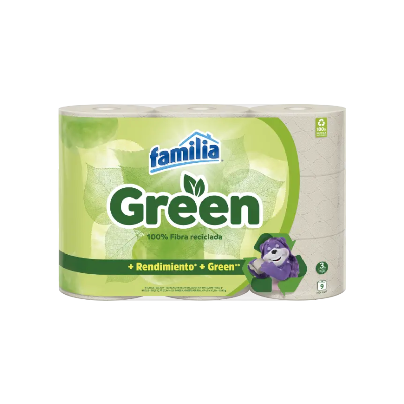 Papel Higienico Familia Green Fibra Reciclada 9 Rollos