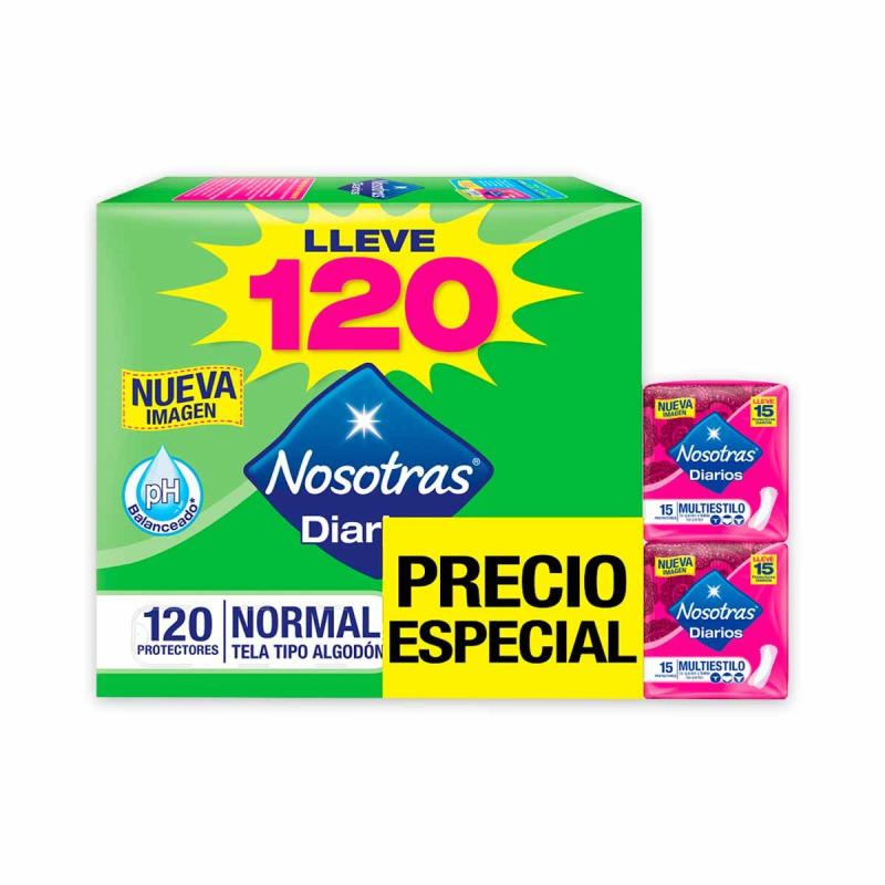 Protector Nosotras Diarios 120 Und + Protector Multiestilos 30 Und