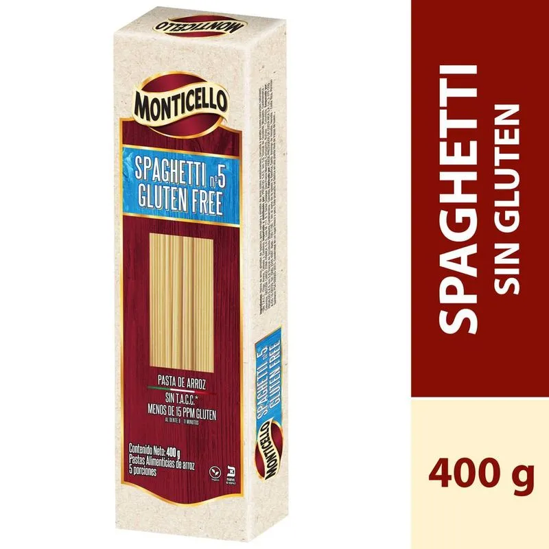 Pasta Monticello Spaguetti Sin Gluten 400 Gr