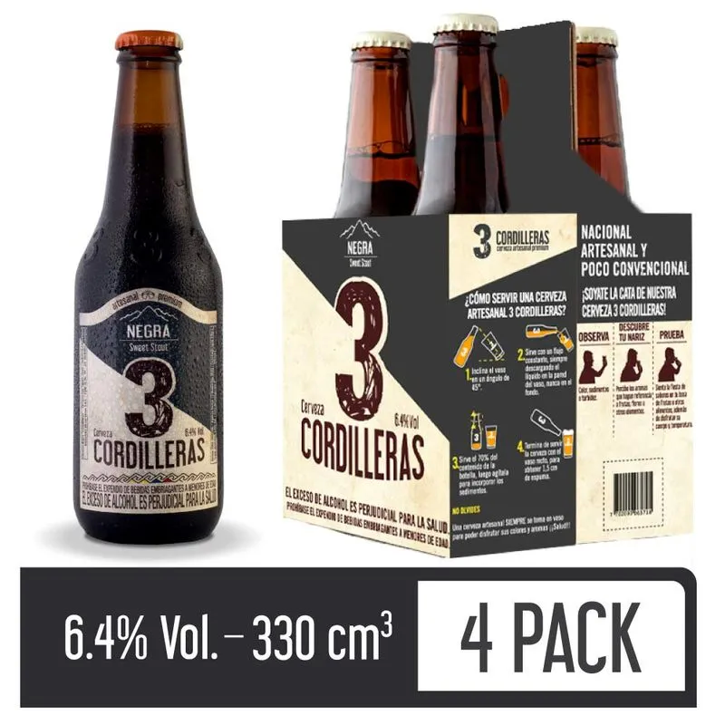 Cerveza 3 Cordilleras Negra 4undx330ml