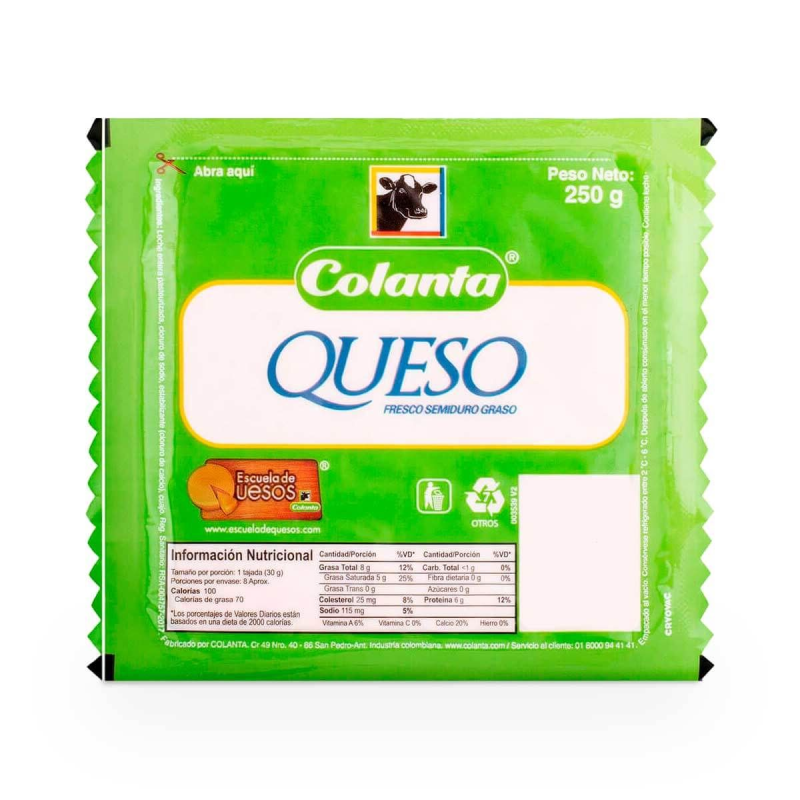 Queso Colanta Semiduro Entero 250 Gr