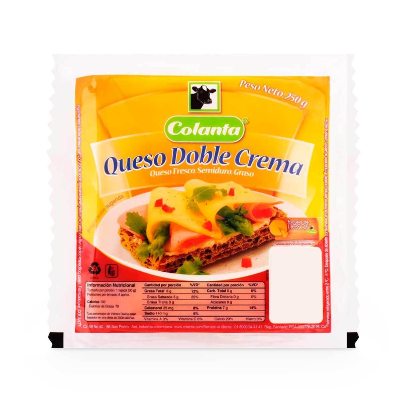 Queso Colanta Doble Crema Tajado 250 Gr