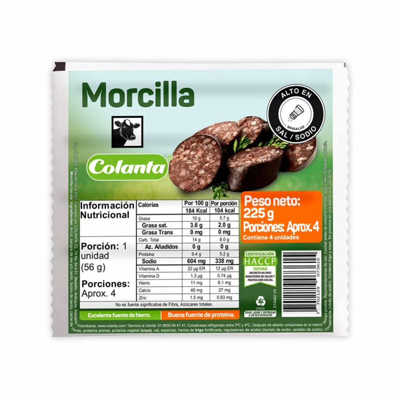 Morcilla Colanta 225 Gr