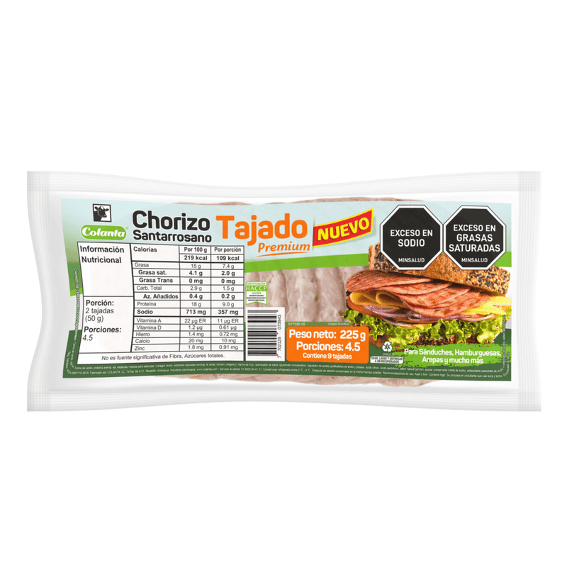 Chorizo Colanta Santarrosano Tajado 225 Gr