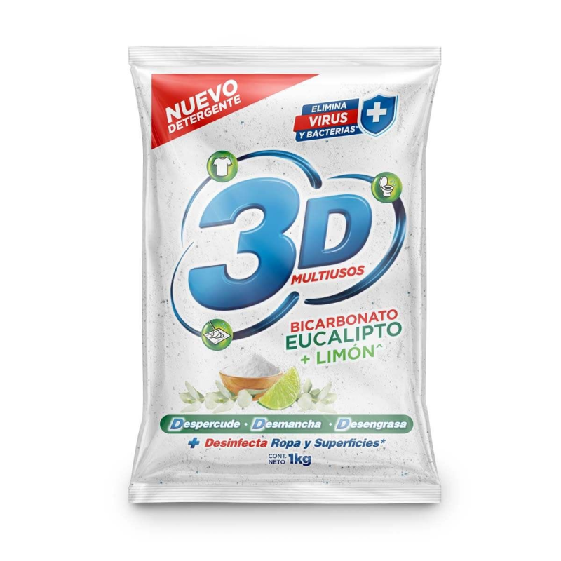 Detergente En Polvo 3d Ropa Blanca Multiusos 1000 Gr