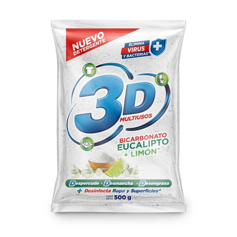 Detergente En Polvo 3d Multiusos 500 Gr