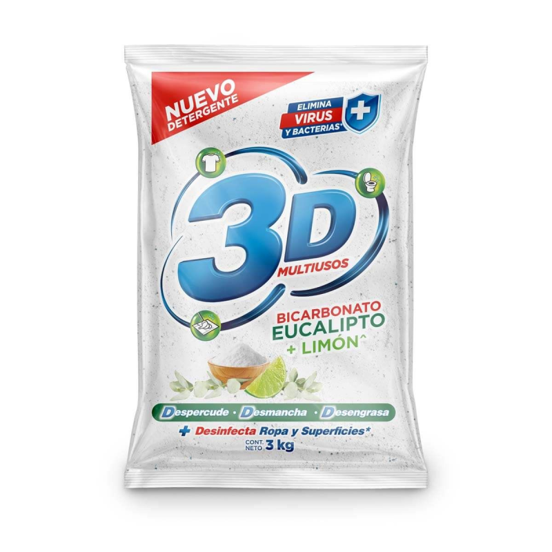 Detergente En Polvo 3d Bicarbonato 3000 Gr