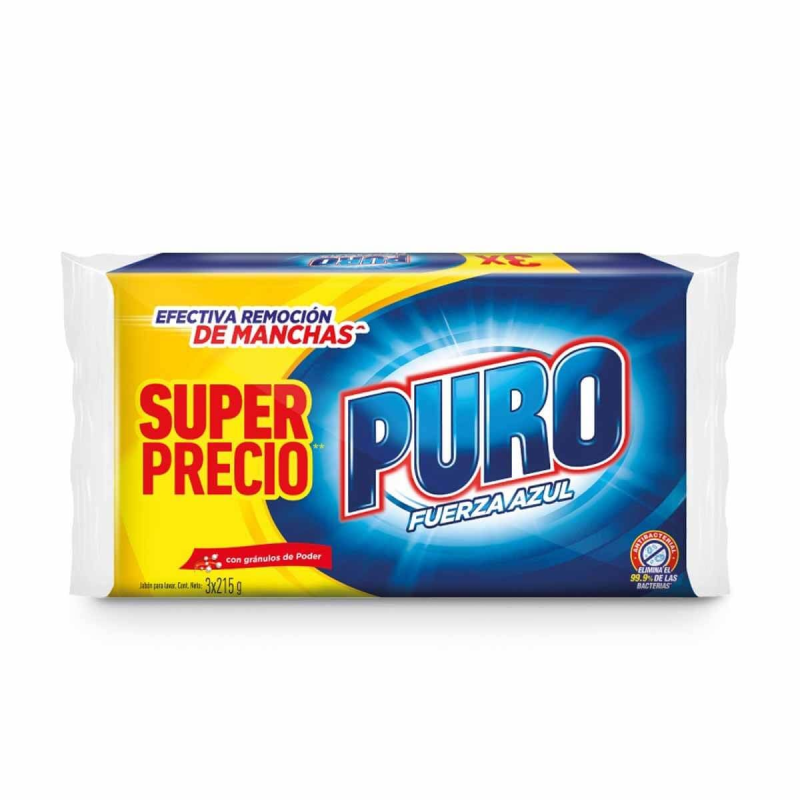 Jabon En Barra Puro Fuerza Azul 215 Gr