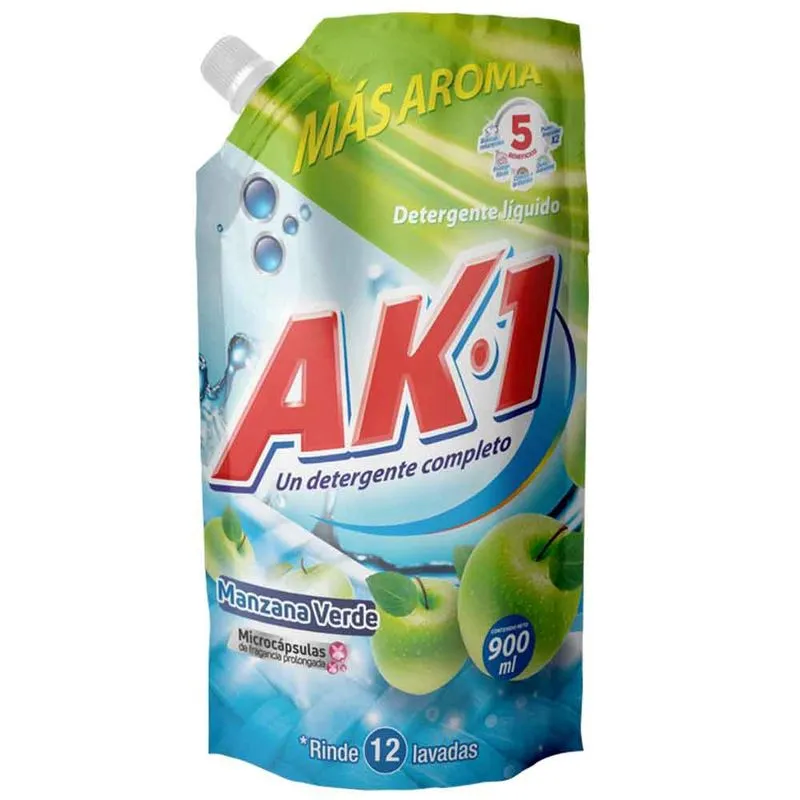 Detergente Liquido Ak1 Manzana Doypack 900 Ml