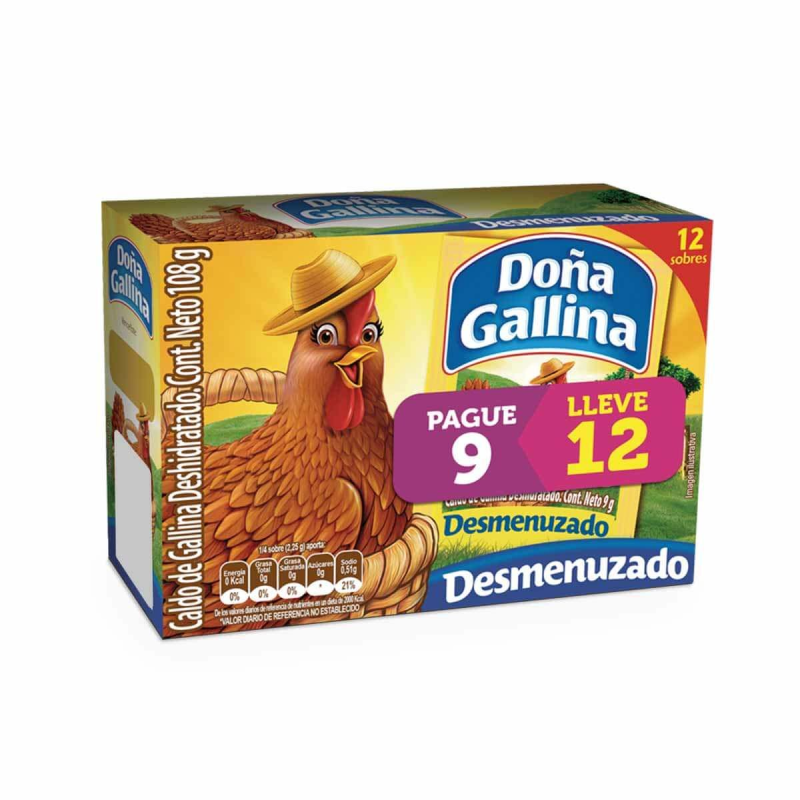Caldo De Gallina Dona Callina Desmenuzado Pague 9 Lleve 12 Sobres 108 Gr