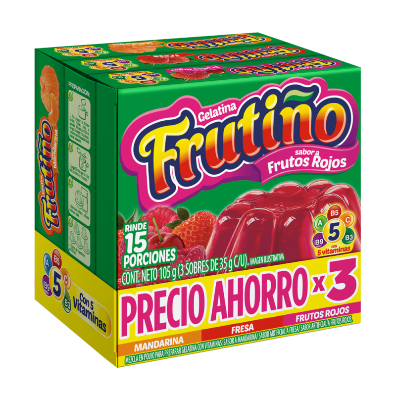 Gelatina Frutino Frutos Rojos Fresa Mandarina 3 Und
