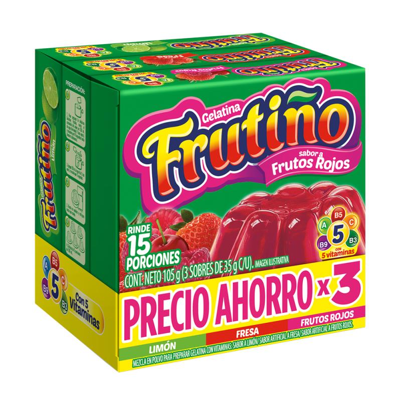 Gelatina Frutino Frutos Rojos Limon Fresa 3 Und