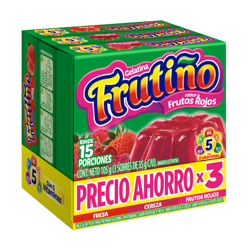 Gelatina Frutino Frutos Rojos Fresa Cereza 3 Und