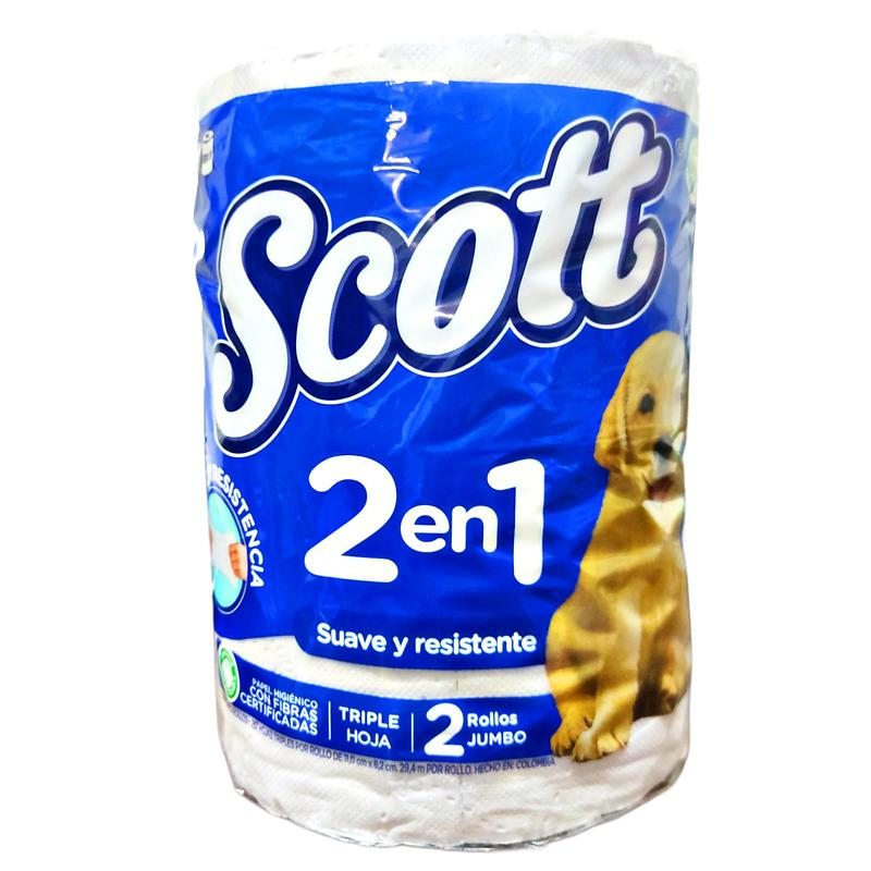 Papel Higienico Scott 2en1 Triple Hoja 2 Rollos
