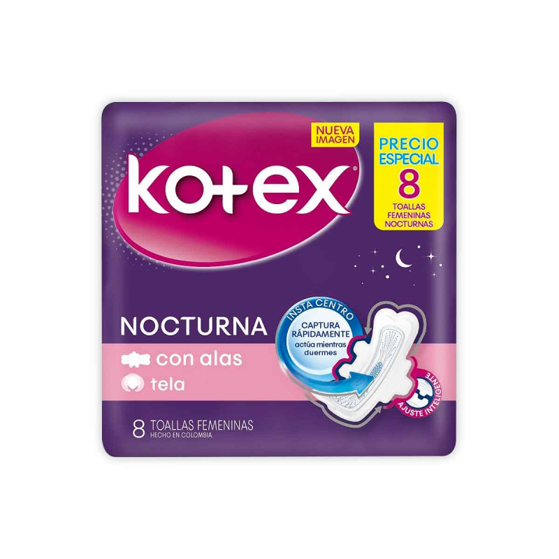 Toalla Higienica Kotex Nocturna Con Alas 9 Und