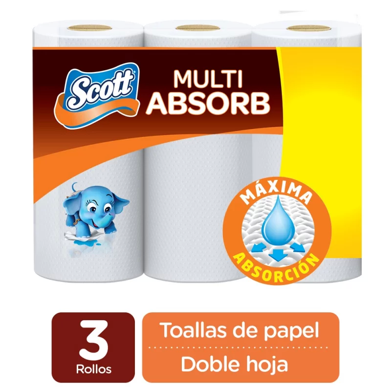 Toalla Cocina Scott Multiusos Absorbente 3 Rollos