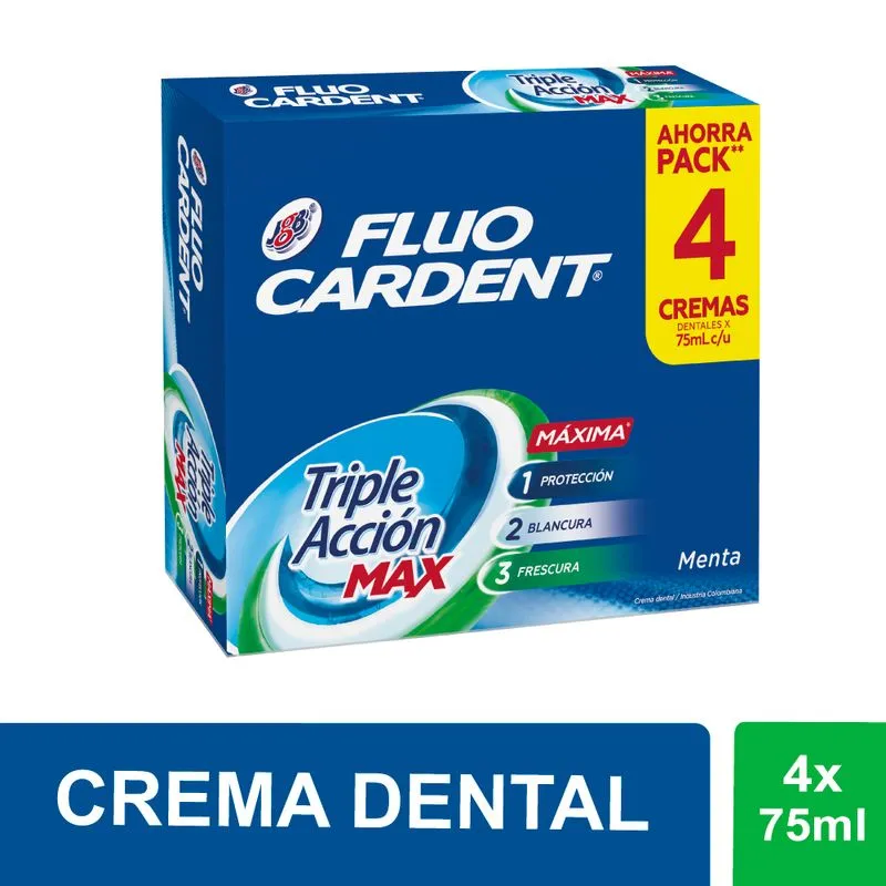 Crema Dental Fluocardent Frescura Max 4 Und 75 Gr