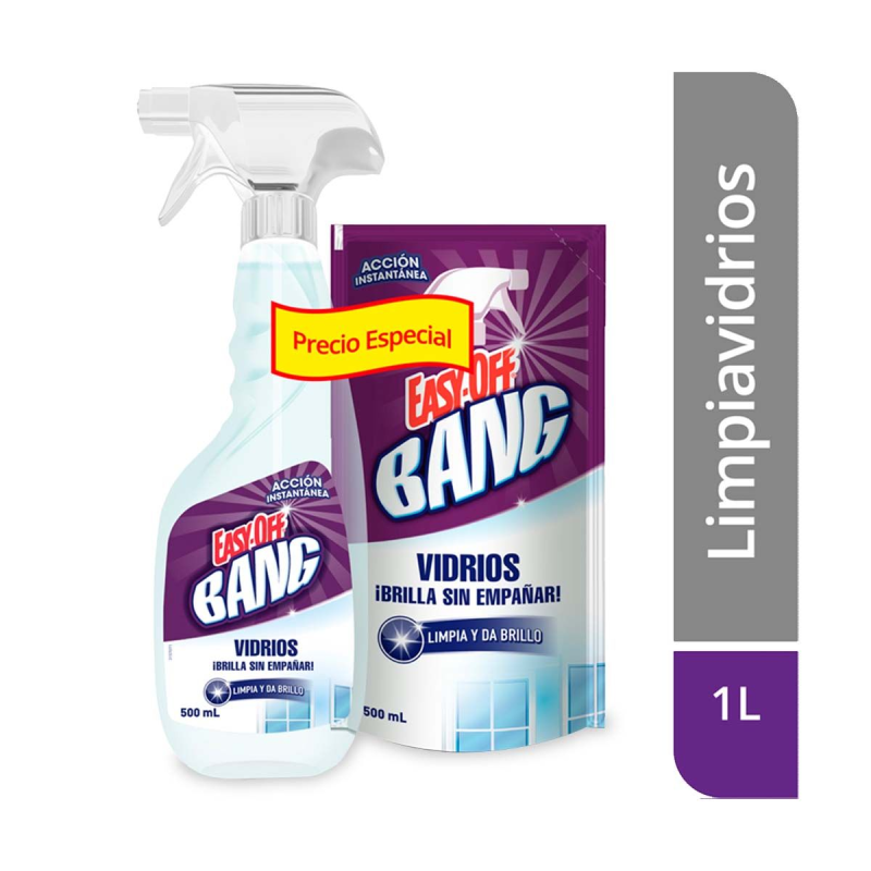 Limpia Vidrios Easy Off Bang Cristal+repuesto 500 Ml