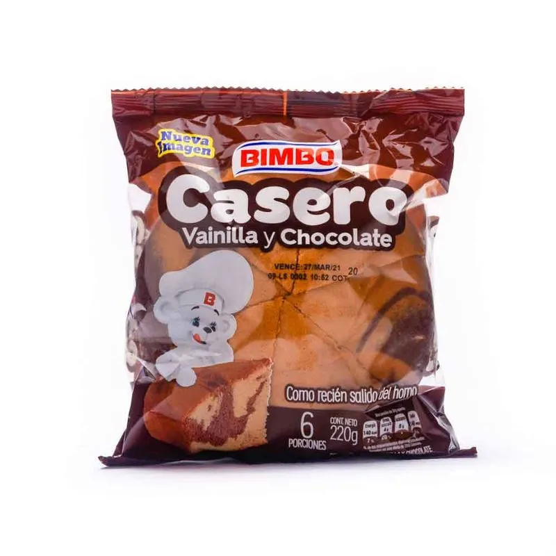 Ponque Bimbo Casero Vainilla Chocolate 220 Gr
