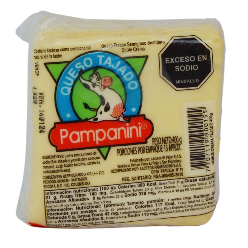 Queso Pampaninni Doble Crema Tajado 400 Gr